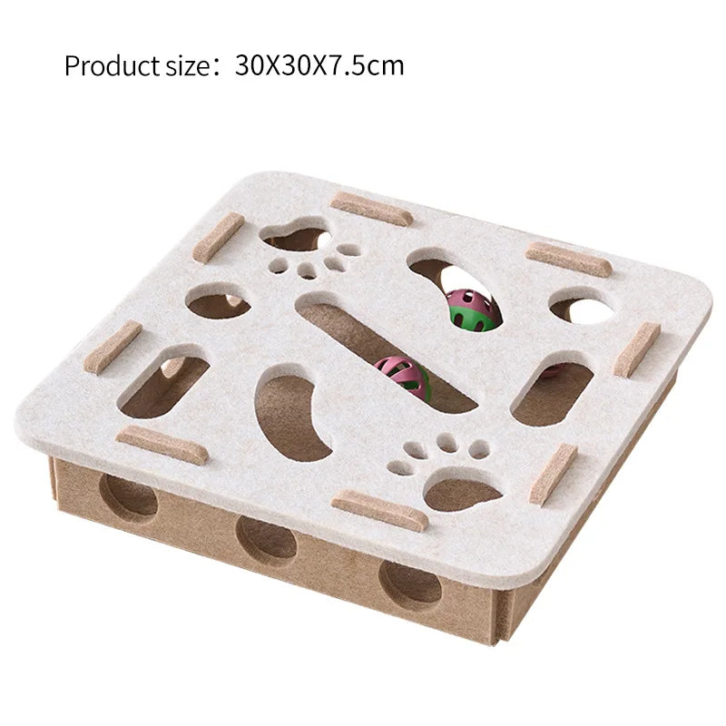 Interactive Cat Puzzle Toy Felt Toy Box with Maze Tunnel Bell Ball Indoor Entertainment Cat Toy