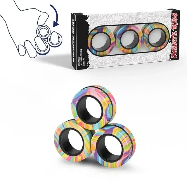 Magnetic Rings Fidget Toy Set Adult Fidget Magnets Spinner Rings Fidget Pack Great Gift for Adults Teens Kids (3PCS)