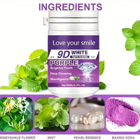 1/2pcs 9D White Purple Teeth Powder - Deep Cleaning & Polishing with Baking Soda, Refreshing Breath, Portable Travel-Friendly Formula, Brightens Smile in 7 Days, for Men & Women