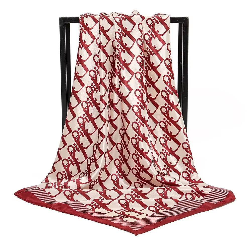 1 Pcs 90Cm Ladies' Silk Scarf Vintage Fashionable Versatile Printed Silk Spring Hair Band Hijab Sunsceen Neckerchief Shawl Wraps