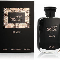 RASASI Hawas Black Eau de Parfum For Men perfume bottle and packaging